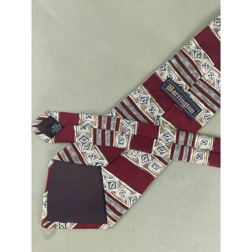 Barrington Mens Tie Burgundy Italian Silk Geometric Abstract Stripe Classic 57X4